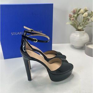 Stuart Weitzman Discoplatform Patent Leather Heels Black Women's 8.5B Tried On